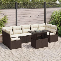 Set de Canapé de Jardin 8 Pièces avec Coussins Rattan Poly Marron