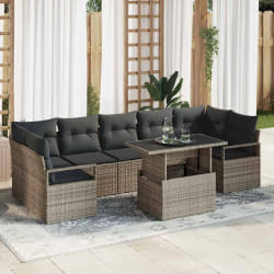 Canapé de Jardin 8 Pièces avec Coussins Gris Rotin Synthétique