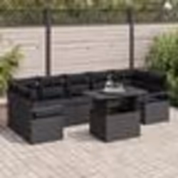 Canapés de Jardin 8 Pièces avec Coussins Noir Rotin Poly