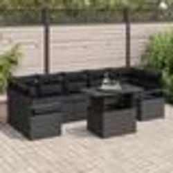 Canapés de Jardin 8 Pièces avec Coussins Noir Rotin Poly