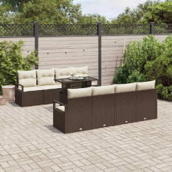 Ensemble de Canapé de Jardin 9 Pièces avec Coussins en Rattan Marron