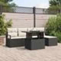 Ensemble de canapé de jardin de 6 pièces avec coussins en rattan poly noir