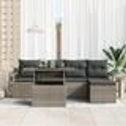 Ensemble de 6 Canapés de Jardin avec Coussins Gris Poly-Rattan
