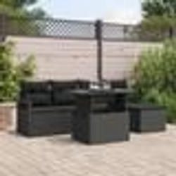 Ensemble de Canapés de Jardin 6 Pièces avec Coussins Noir Rattan Poly
