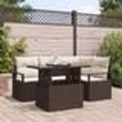Canapé de Jardin 5 Pièces avec Coussins Marron Rattan Poly