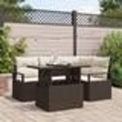 Canapé de Jardin 5 Pièces avec Coussins Marron Rattan Poly