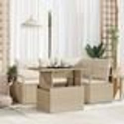 Ensemble de canapé de jardin de 5 pièces avec coussins Beige Rotin Poly