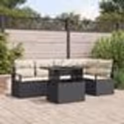 Set de Canapé de Jardin vidaXL 6 pièces avec Coussins Rattan Poly Noir