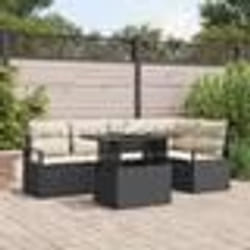 Set de Canapé de Jardin vidaXL 6 pièces avec Coussins Rattan Poly Noir