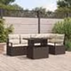 Ensemble de Canapé de Jardin 6 Pièces avec Coussins Marron Poly Rattan