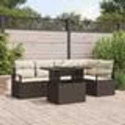 Ensemble de Canapé de Jardin 6 Pièces avec Coussins Marron Poly Rattan
