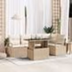Ensemble de Canapés de Jardin 6 Pièces avec Coussins Beige Poly Rotin
