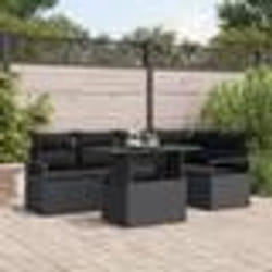 vidaXL Ensemble de Canapé de Jardin 6 Pièces avec Coussins Rattan Poly Noir