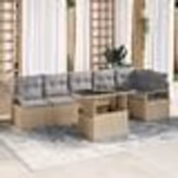 Canapé de jardin 7 pièces avec coussins beige poly rattan