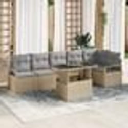 Canapé de jardin 7 pièces avec coussins beige poly rattan