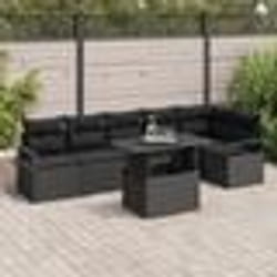 Ensemble de Canapé de Jardin 7 Pièces avec Coussins en Rattan Noir