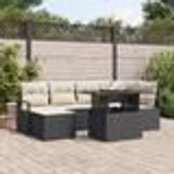 Ensemble de Canapés de Jardin 7 Pièces avec Coussins Noir Rattan Poly