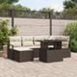 Ensemble de Canapé de Jardin 7 Pièces avec Coussins Marron Poly Rotin