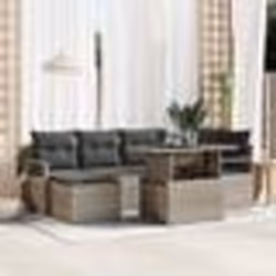 Ensemble de Canapé de Jardin 7 Pièces avec Coussins Gris Poly Rattan