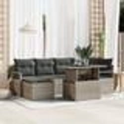 Ensemble de Canapé de Jardin 7 Pièces avec Coussins Gris Poly Rattan