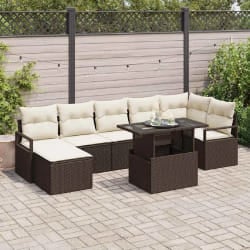 Ensemble de 8 Pièces Canapé de Jardin avec Coussins en Rotin Poly Brun