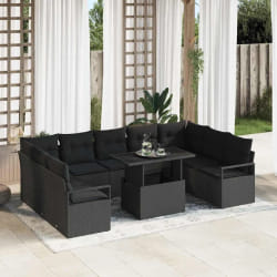 vidaXL Ensemble de canapé de jardin 10 pcs Noir Poly rotin