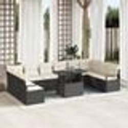 Set de Canapé de Jardin 11 Pièces avec Coussins Rattan Poly Noir