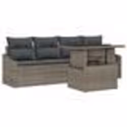 vidaXL Ensemble de Canapé de Jardin 5 Pièces avec Coussins Gris Poly Rotin