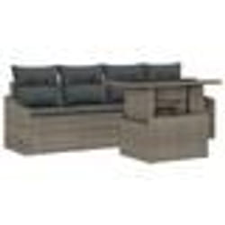 vidaXL Ensemble de Canapé de Jardin 5 Pièces avec Coussins Gris Poly Rotin