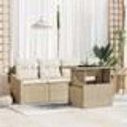 vidaXL Set de canapé de jardin 5 pièces avec coussins en rotin poly beige