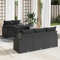 vidaXL Ensemble de Canapé de Jardin 6 Pièces avec Coussins - Poly Rattan Noir
