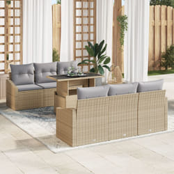 vidaXL Ensemble de canapé de jardin 7 pièces avec coussins Beige en poly rotin
