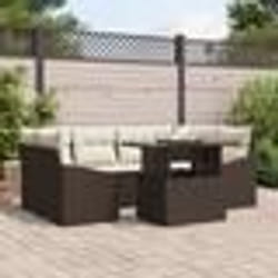 vidaXL Ensemble de canapés de jardin 7 pièces avec coussins en rattan synthétique marron