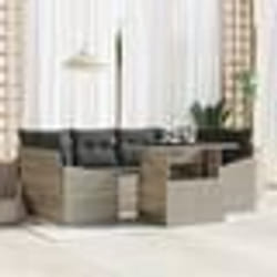 vidaXL Ensemble de canapé de jardin 7 pièces avec coussins gris clair en poly rotin