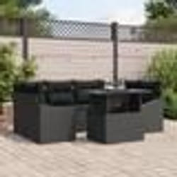 vidaXL Ensemble de canapé de jardin 7 pièces avec coussins en poly rattan noir