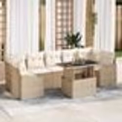 vidaXL Ensemble de canapé de jardin 8 pièces avec coussins Beige en poly rattan