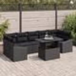 vidaXL Set de canapé de jardin 8 pièces avec coussins en poly rotin noir