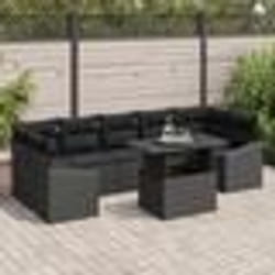 vidaXL Set de canapé de jardin 8 pièces avec coussins en poly rotin noir