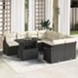 vidaXL Ensemble de canapé de jardin 9 pièces avec coussins Noir Poly Rattan