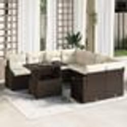 vidaXL Ensemble de canapés de jardin 9 pièces avec coussins en poly rotin marron