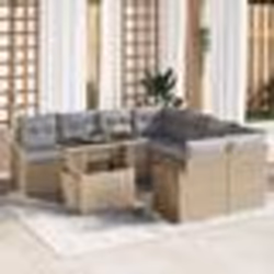 vidaXL Ensemble de Canapé de Jardin 9 Pièces avec Coussins Beige en Rattan Poly