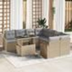vidaXL Ensemble de Canapé de Jardin 9 Pièces avec Coussins Beige en Rattan Poly