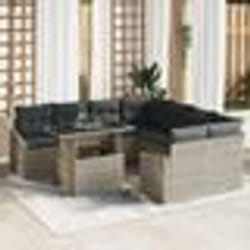 vidaXL Set de salon de jardin 9 pièces avec coussins gris clair en poly rotin