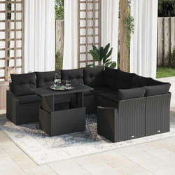 vidaXL Ensemble de canapé de jardin 9 pièces avec coussins en poly rattan noir