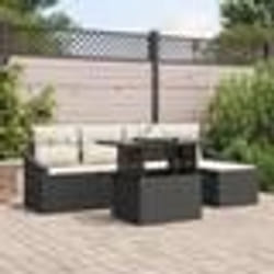 vidaXL Set de canapé de jardin 6 pièces avec coussins en poly rotin noir