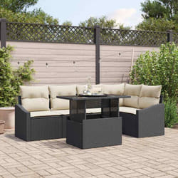 vidaXL Set de canapé de jardin 6 pièces avec coussins en rattan synthétique noir