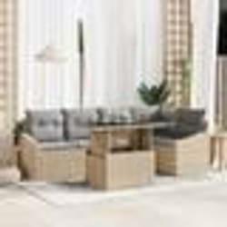 vidaXL Ensemble de salon de jardin 6 pièces avec coussins en rotin poly beige