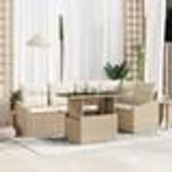 vidaXL Ensemble de canapé de jardin 6 pièces avec coussins beige en rattan synthétique