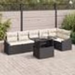 vidaXL Set de Sofa de Jardin 7 Pièces avec Coussins Noir Poly Rattan