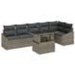 vidaXL Ensemble de Canapé de Jardin 7 Pièces avec Coussins Gris Rattan Poly